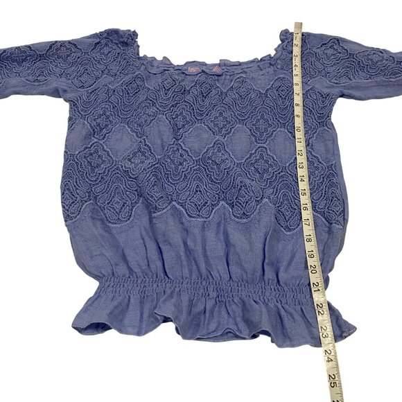Temptation Positano Iris Blue Lace Linen Peasant‎ Blouse Size S - Picture 10 of 10